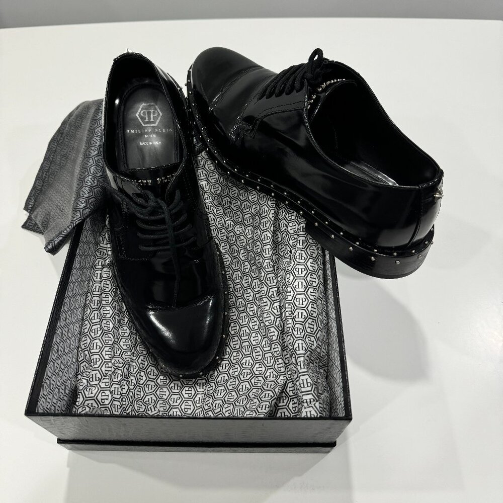 Philipp Plein Leather Lace Up Shoes, Size EU 44/ US 11